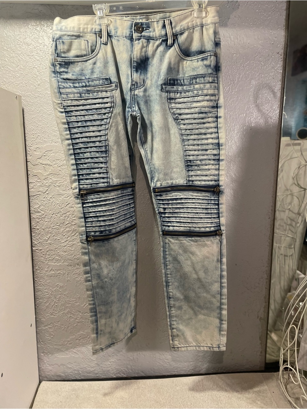 Trillium Light Blue Washed Ribbed Biker Skinny Jeans